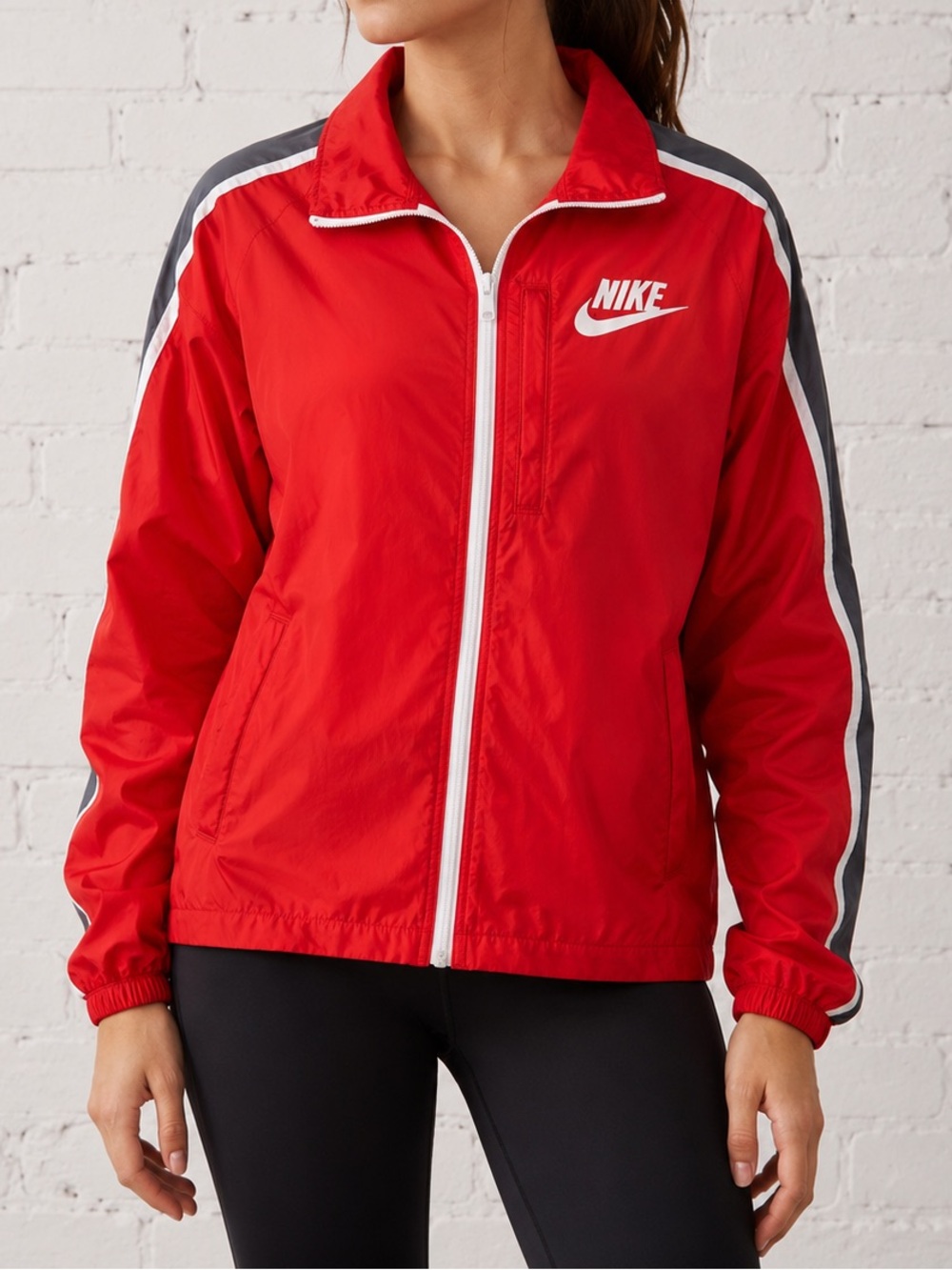 Vintage Y2K Nike Nylon Windbreaker Jacket Red Gray Women’s M Swoosh